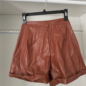 High Waist Roll Up Hem PU Shorts